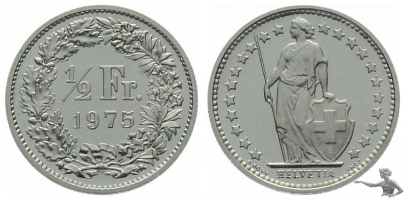 1/2 Franken 1975 | Prachtstück aus Kursmünzensatz !!!